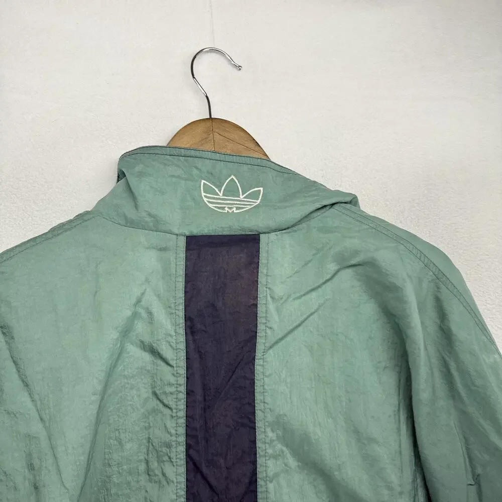 Vintage Adidas Windbreaker Jacket Men's XL Blue Full Zip Embroidered Trefoil 80s